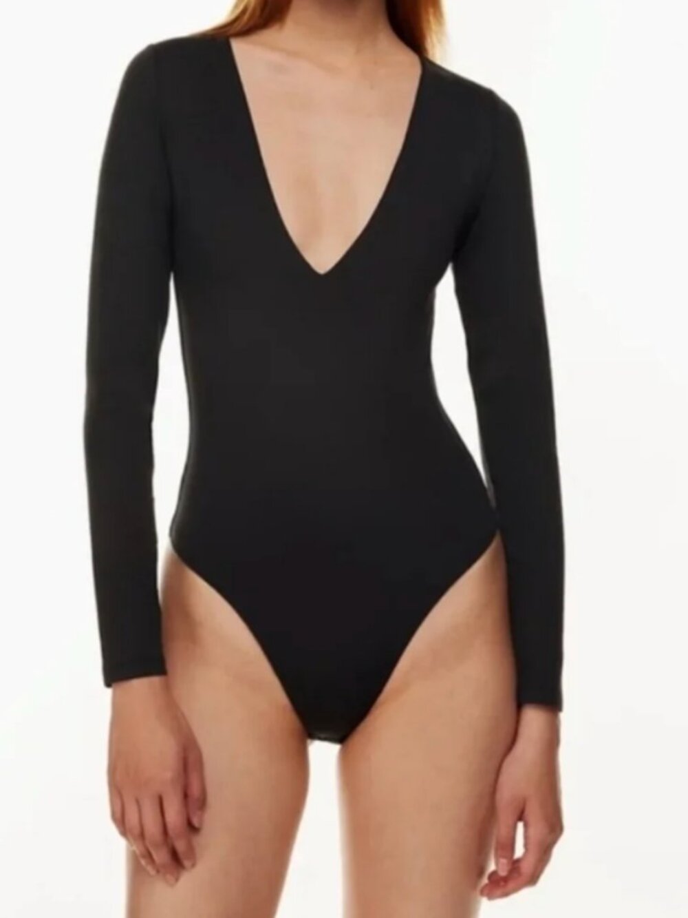 Black Deep V Body Suit, Contour Long Sleeve | Aritiza